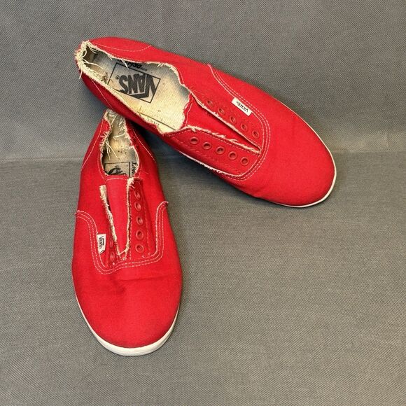 Authentic Vans Red Slip On Shoes No Lace Dress Skateboard Woman 6.5 Off The Wall - Picture 1 of 9